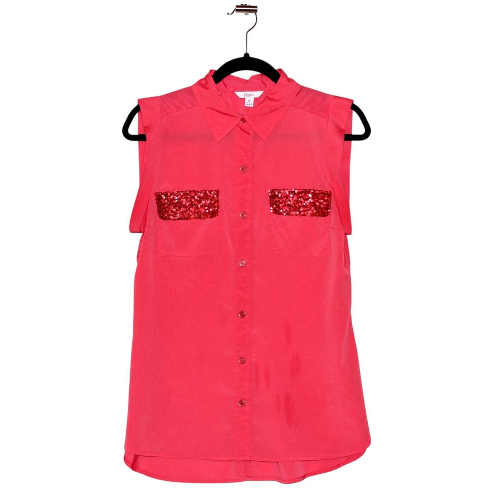 Candie's Button Down Blouse Pink Size Medium